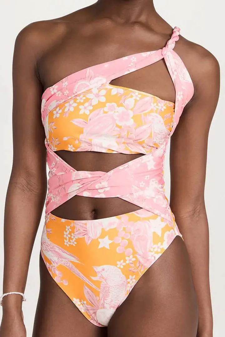 strap hollow high waist  black swimsuit