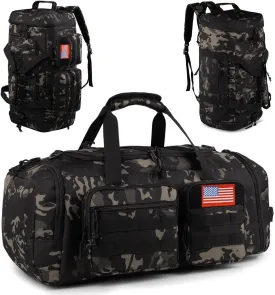 Tactical Gym Bag for Men50L Large 3 in 1 Sports Duffle Bag with Shoes Compartment for Travel,Water Resistant Travel Backpack Weekender Overnight Bag with Wet Pocket for Women