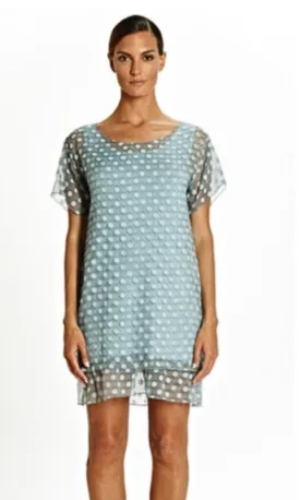 Tata Italian Blue Spotty Crinkled Overtop with Jersey Vest Style Nightdress Size 8 - 10
