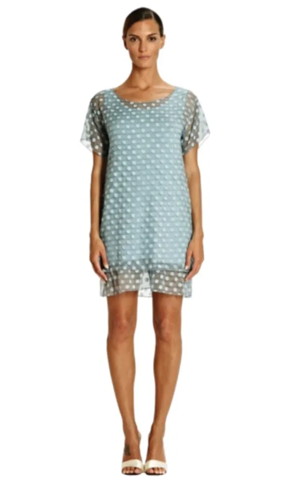Tata Italian Blue Spotty Crinkled Overtop with Jersey Vest Style Nightdress Size 8 - 10