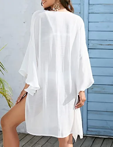 V-Neck Side Split Women's Swimwear Coverup