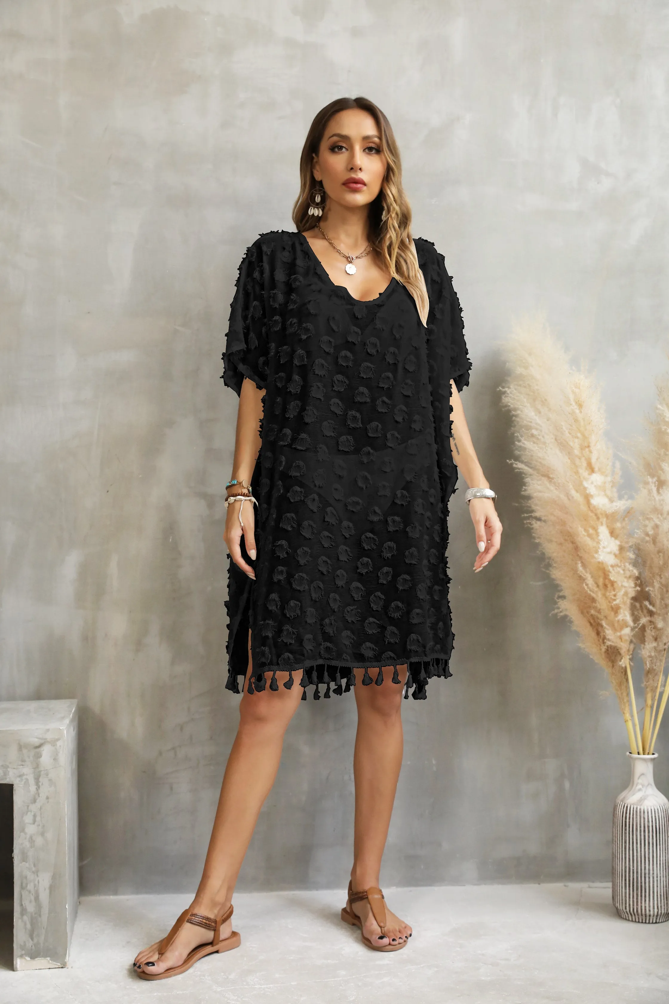V-Neck Side Split Women's Swimwear Coverup