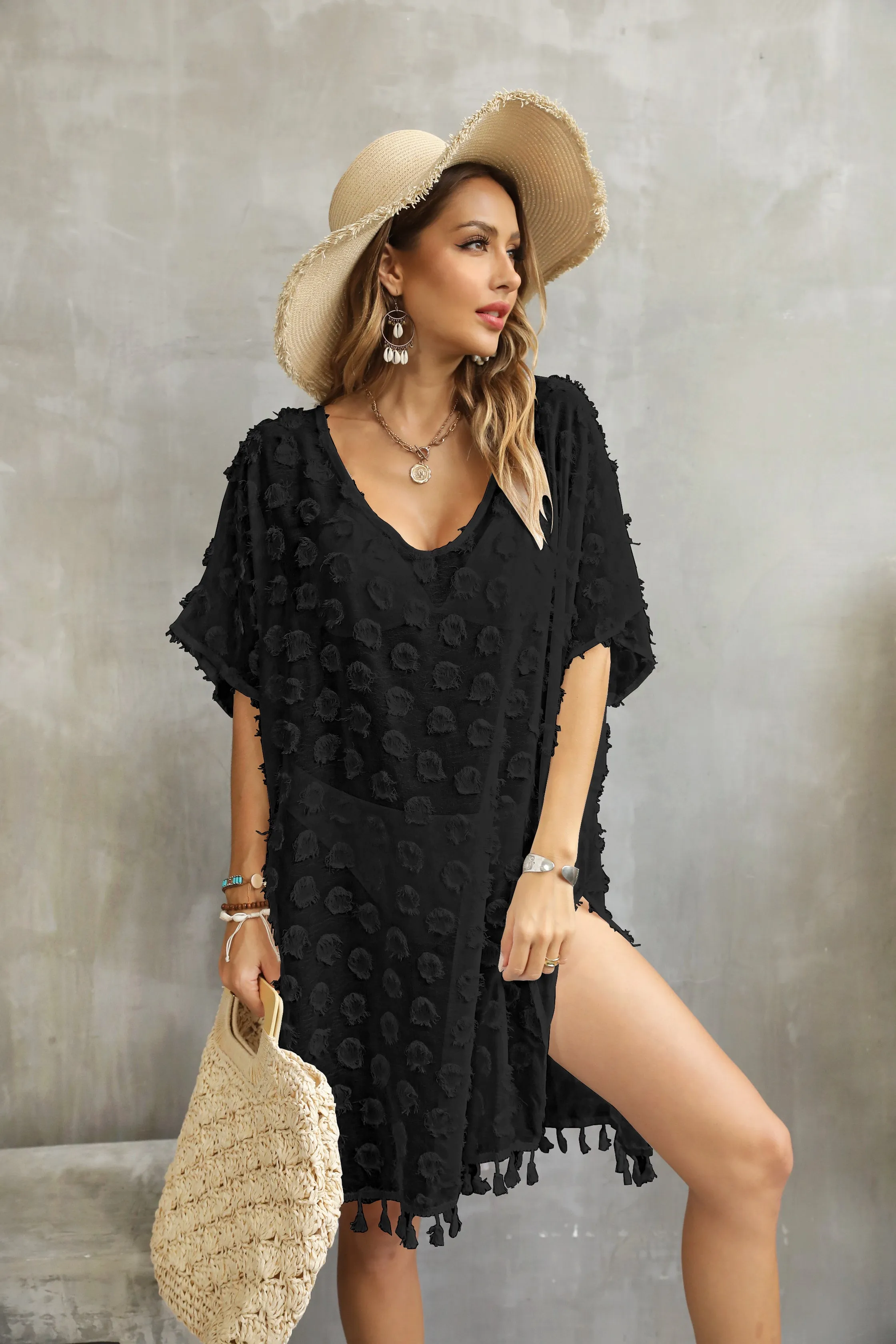 V-Neck Side Split Women's Swimwear Coverup