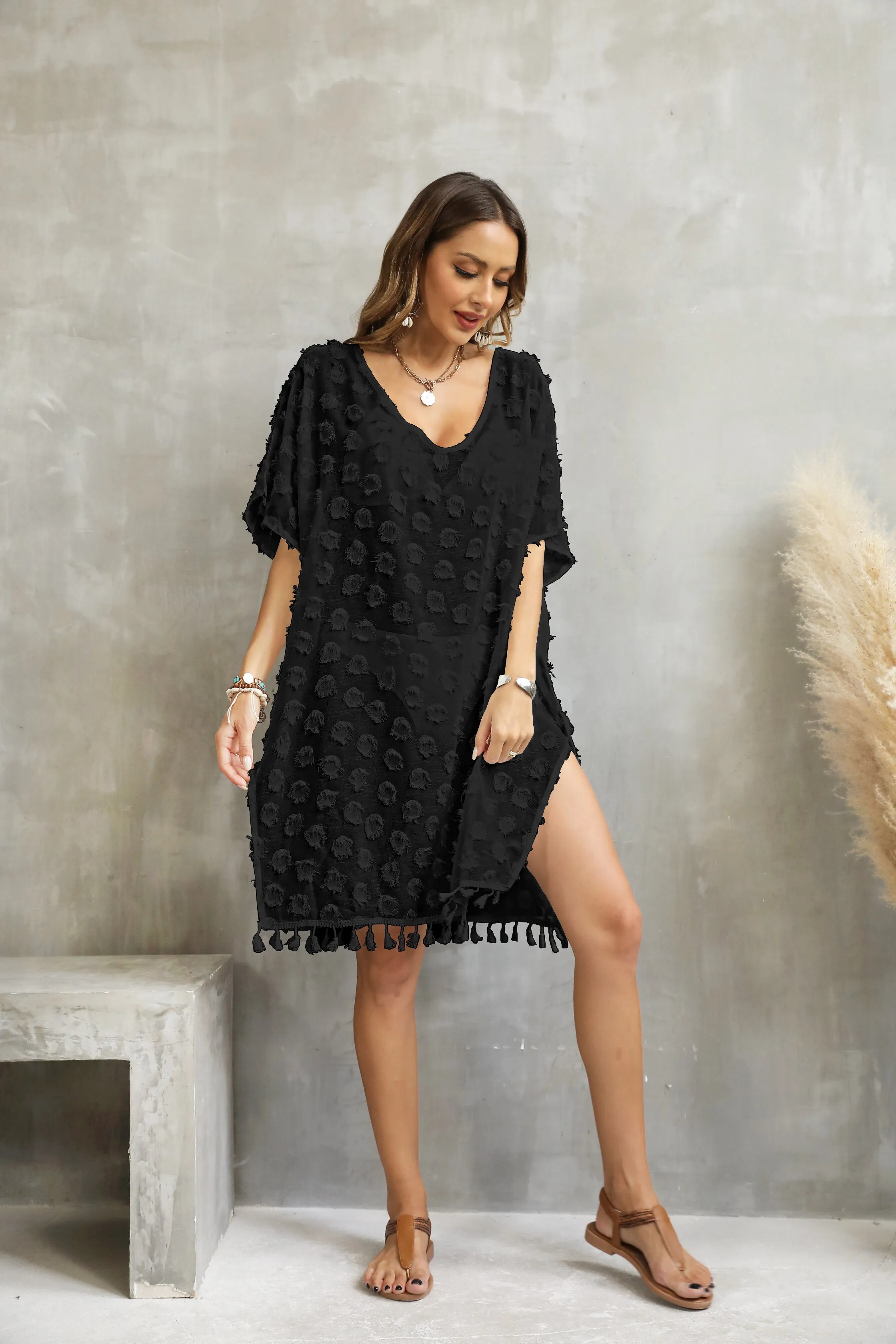 V-Neck Side Split Women's Swimwear Coverup