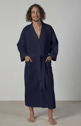 Waffle Kimono Bathrobe Navy