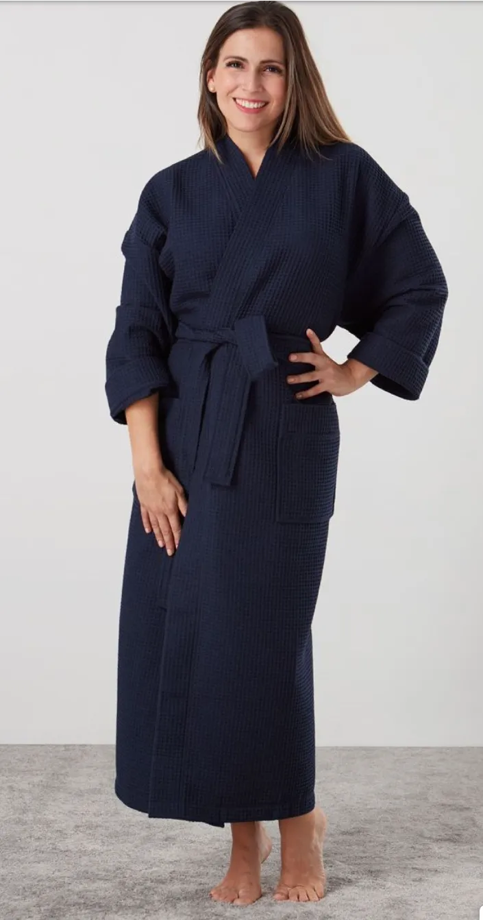 Waffle Kimono Bathrobe Navy
