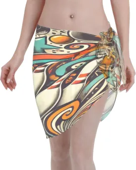Women Beach Sarong Bating Suit Cover Ups,Bowling Doodle Bowl Patterns Wrap Skirt Summer Bikini Pareo For Swimwear