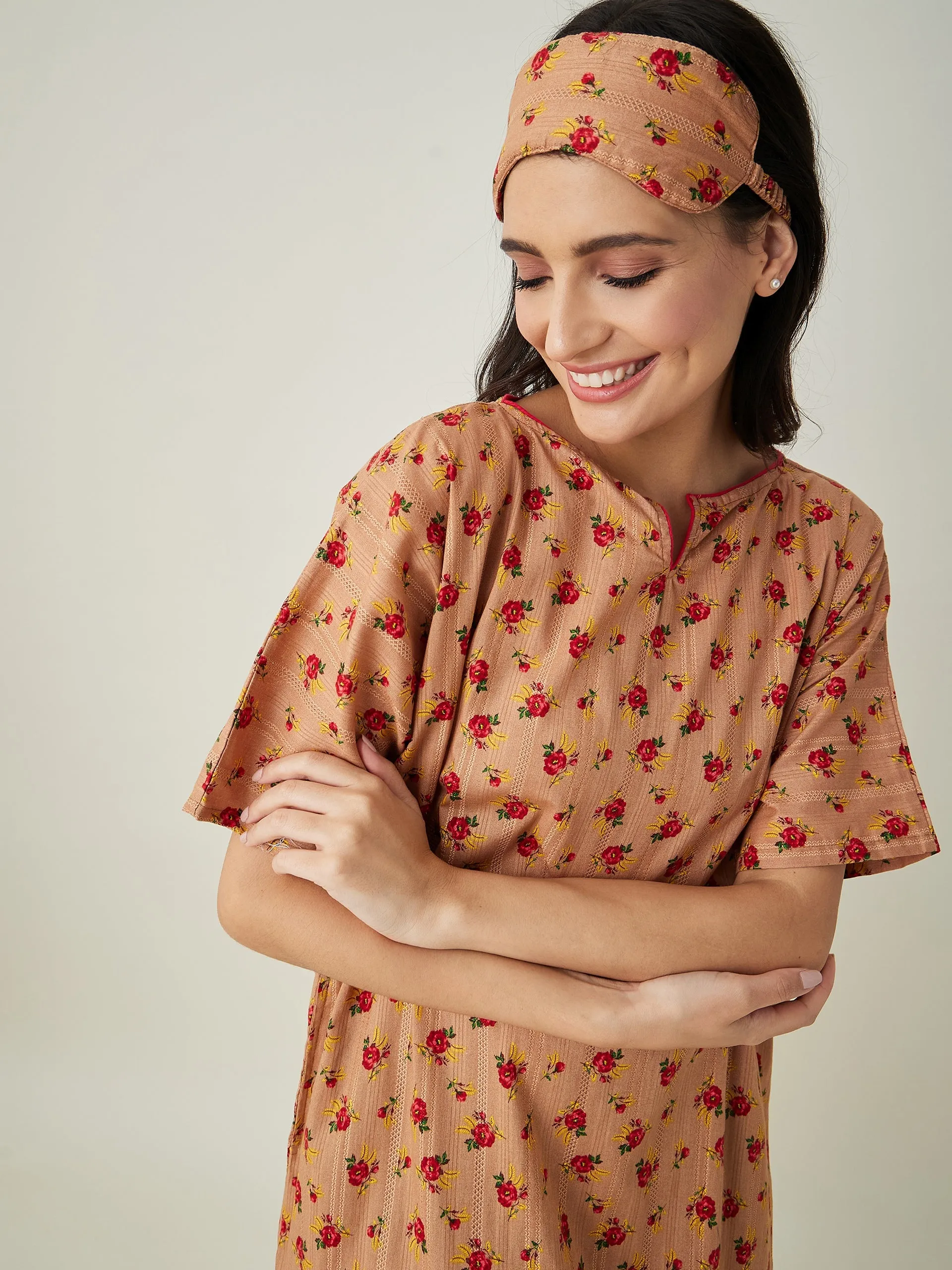 Women's Brown Rosewood Dreams Nightdress - The Kaftan Company