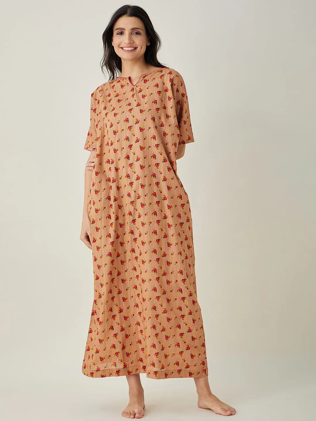 Women's Brown Rosewood Dreams Nightdress - The Kaftan Company