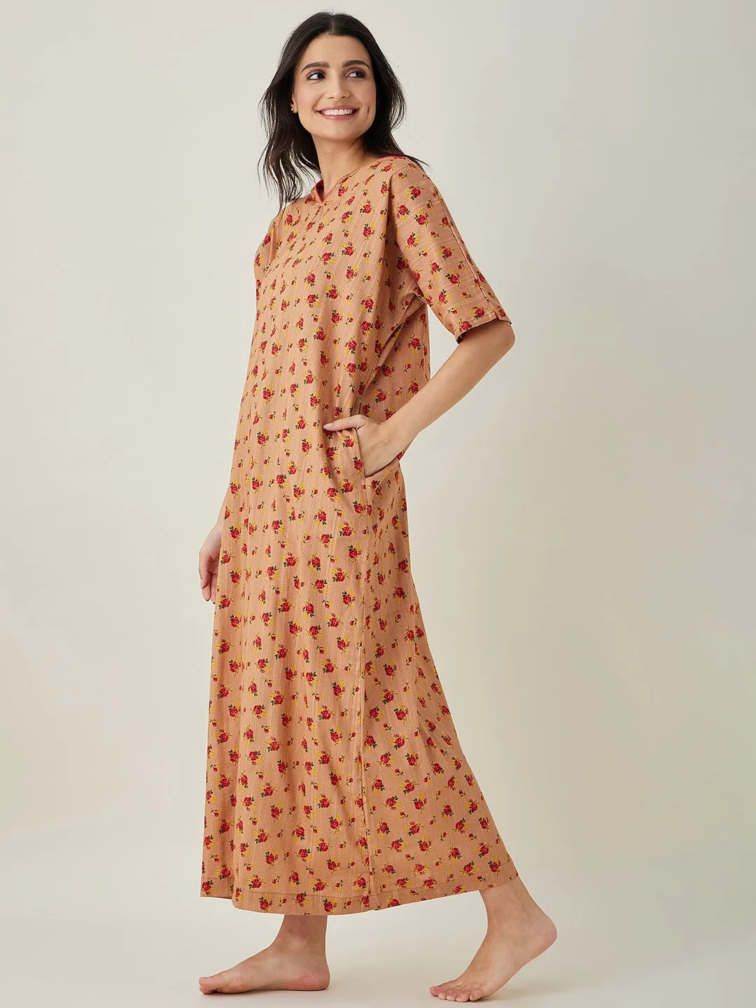 Women's Brown Rosewood Dreams Nightdress - The Kaftan Company