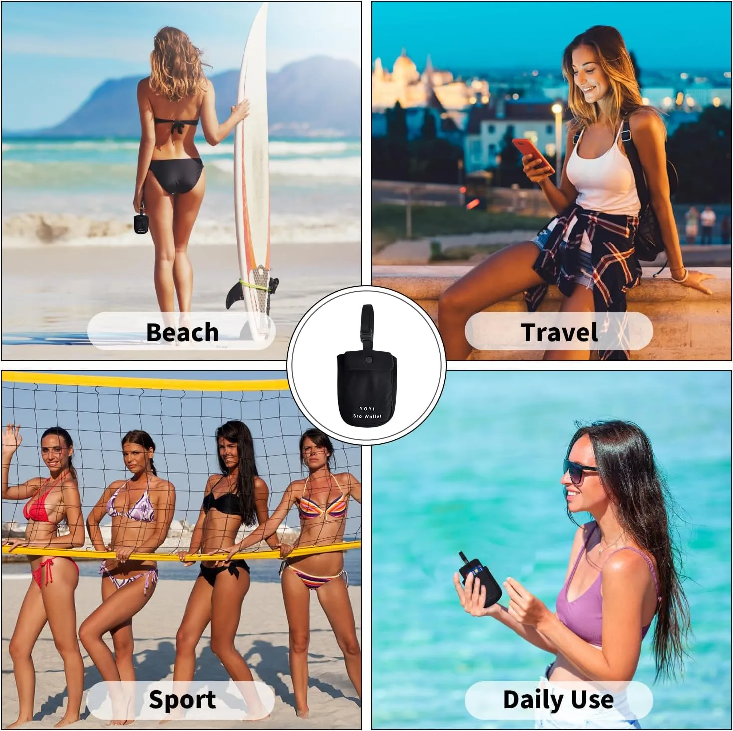 YOYI YOYI RFID Undercover Bra Wallet,Travel Pouch,Secret Pocket - Credit Cards & Money & Valuables with Adjustable,Elastic Strap Suitable for All Bra Sizes